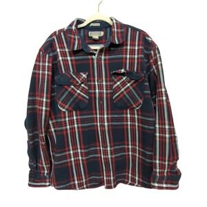 Duluth Trading Shirt Mens Large Untucked Relaxed Fit Red White Blue Plaid Cotton